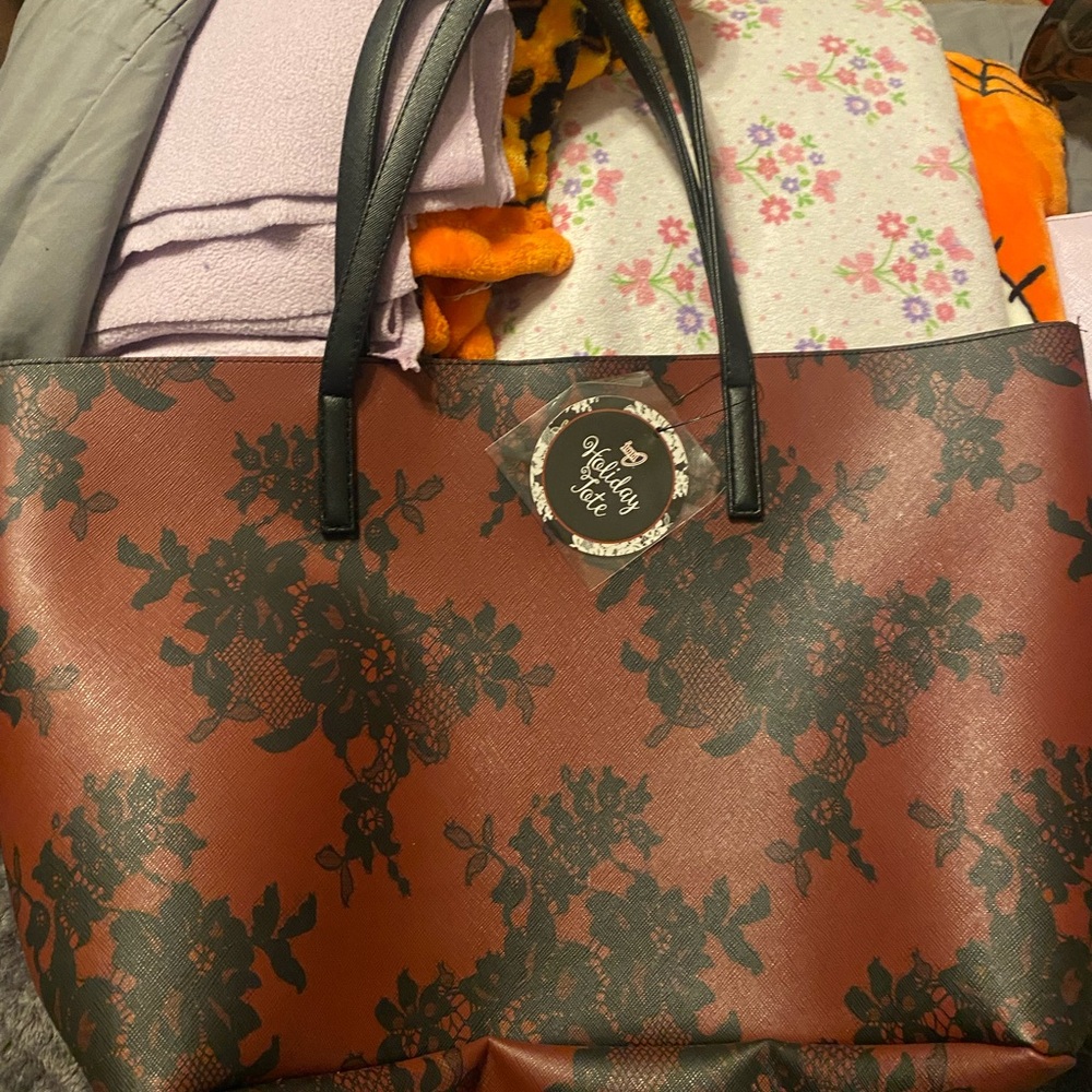 Red and black floral tote